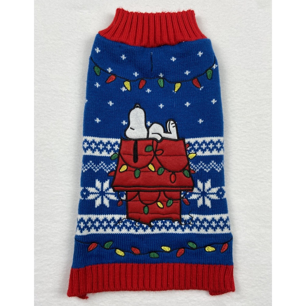 Peanuts Snoopy Christmas Dog Sweater Blue Red Holiday Lit Up Small